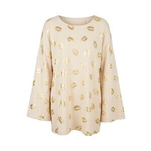 P & Rose 2X Sweater Womens Plus Cream Metallic Lips Bell Sleeve Cut Out Back Y2K